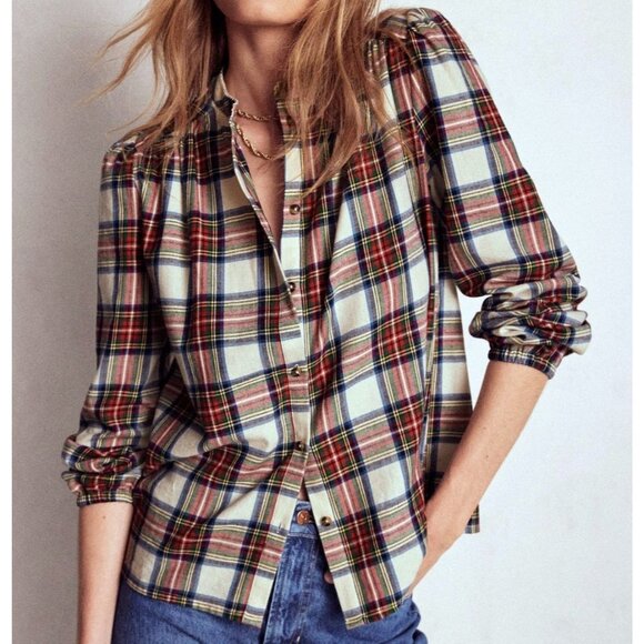 NWOT Boden Layla Brushed Cotton Top Plaid Shirt Blouse Size 8 - Picture 2 of 16